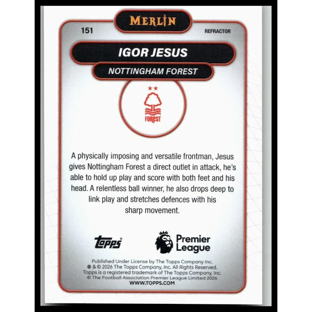 topps 2026 Merlin Premier League } Igor Jesus Refractor Rookie